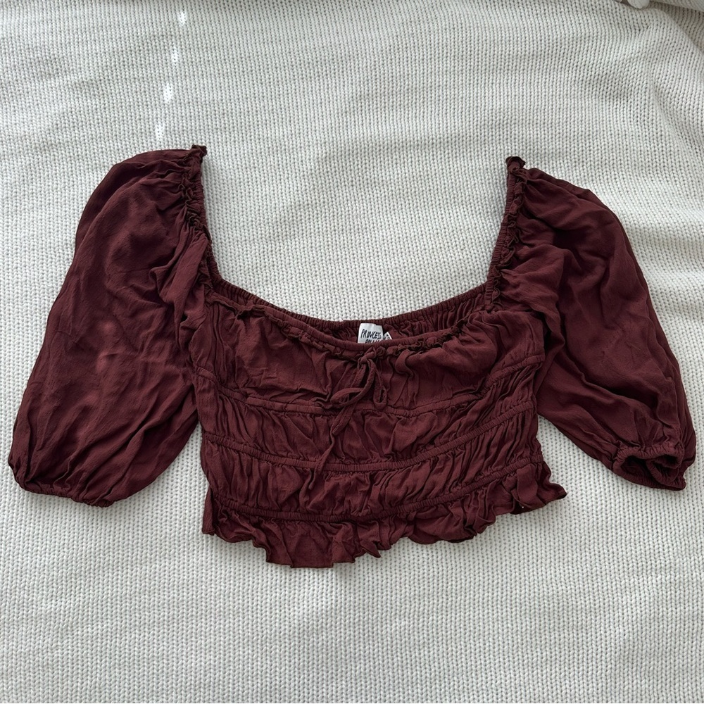 Princess Polly Burgundy Puff Sleeve Top Size 12